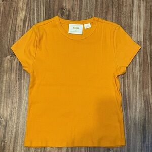 Maeve Mustard Yellow Short-Sleeve Ribbed Tee